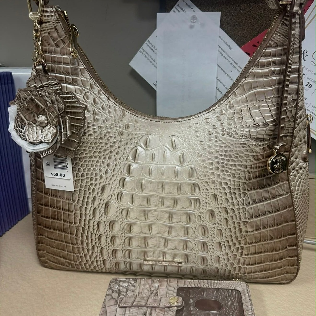 Brahmin Neutral Croc-Embossed Shoulder Bag In Taupe